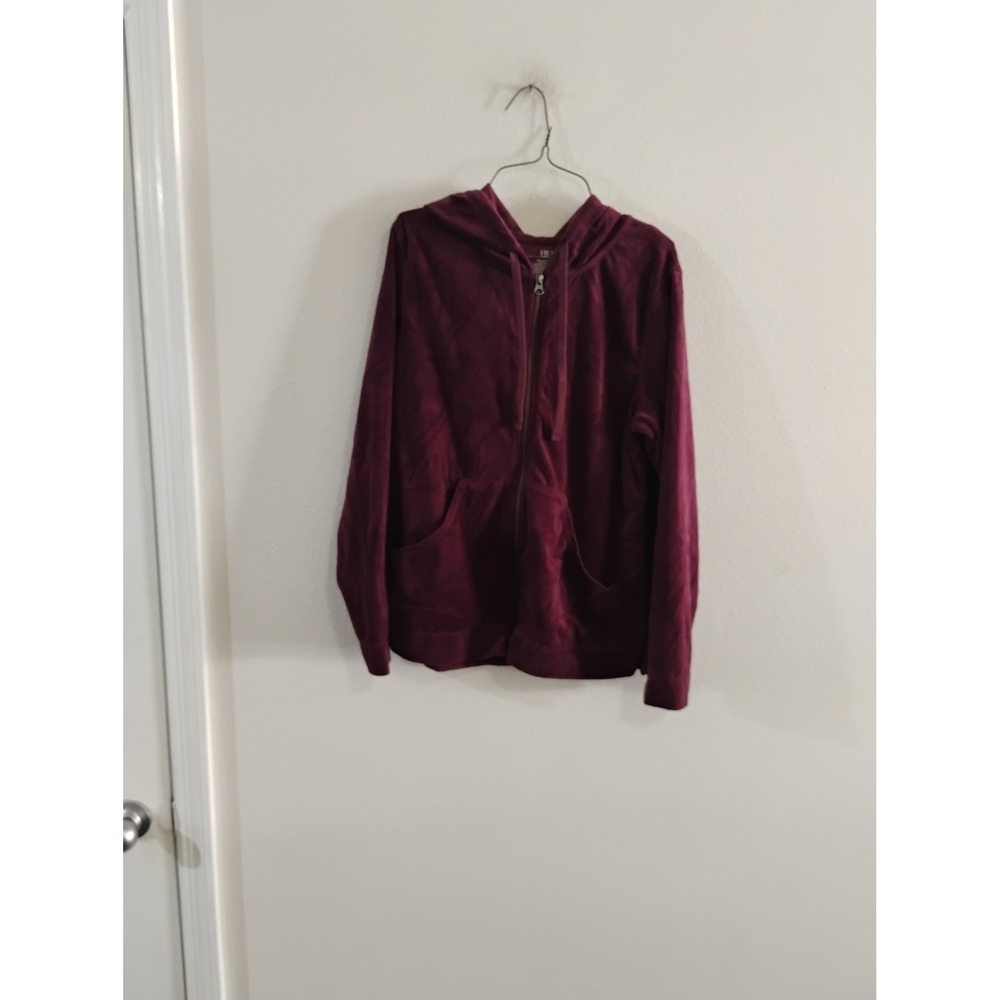HUE Women Burgundy Velour Full Zip Hoodie Sweatshirt Small Soft Loungewear